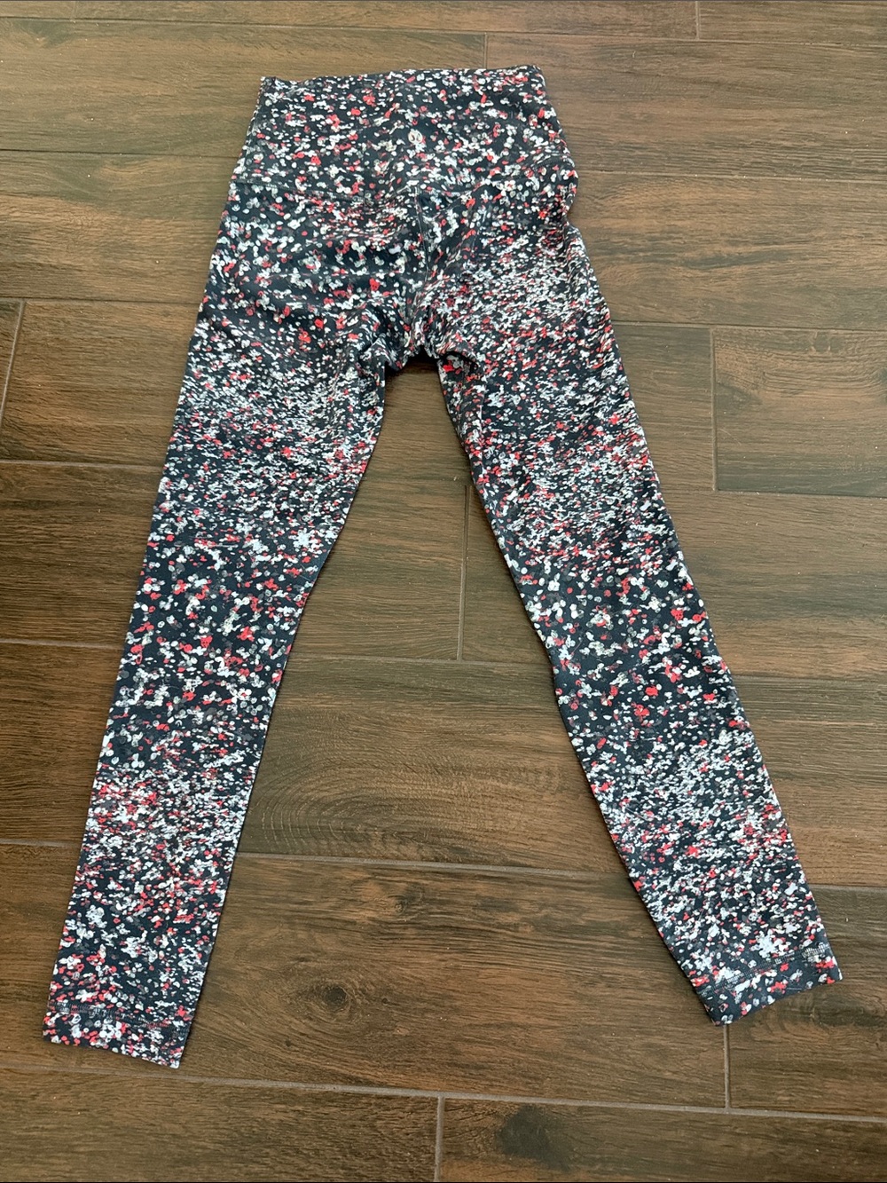 lululemon athletica Black Speckle Print Leggings with Red & White Accents